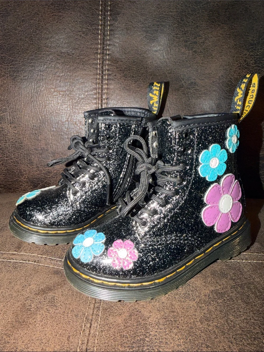 NWOT Dr. Martens Black Boots With Flowers